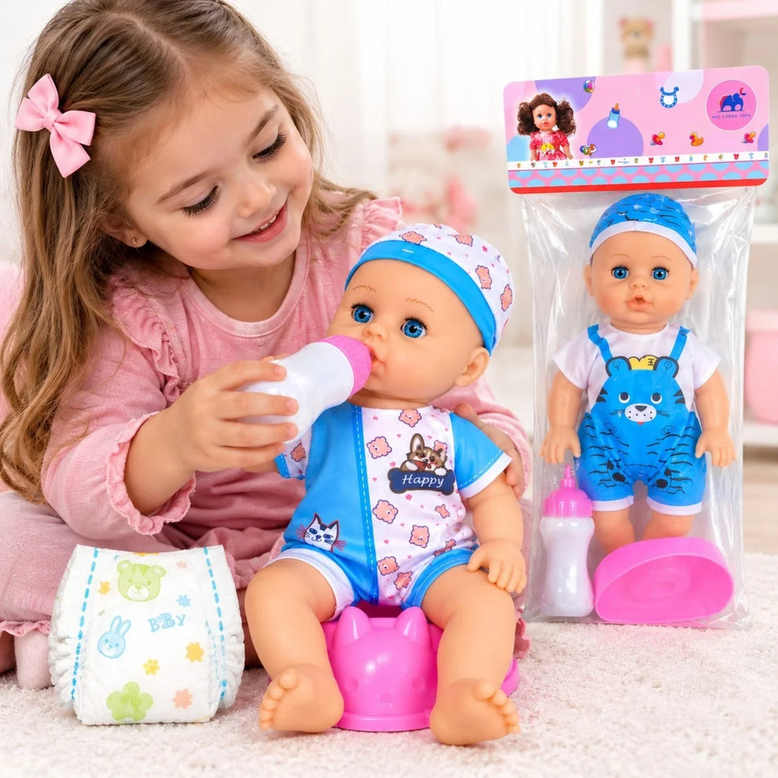 Păpușa bebe cu sunete și accesorii